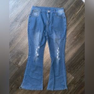 Distressed Denim Flare Jeans